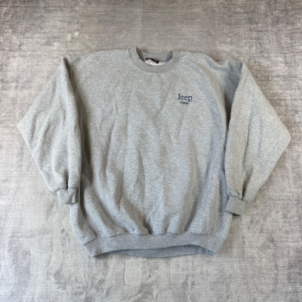 Jeep Sweatshirt Mens XL Gray Embroidered 1941 Logo Vintage 90s Crewneck